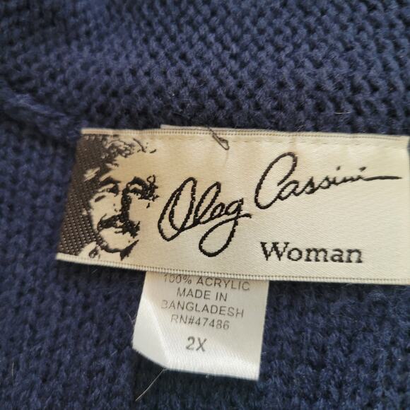 Oleg Cassini Size 2x 100% Acrylic Navy Blue open Front Cardigan Sweater Layer - Picture 7 of 8
